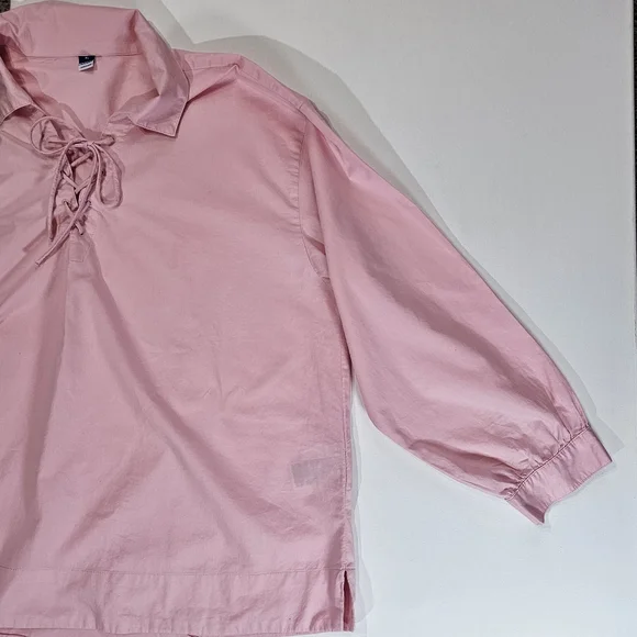 Old Navy Shirt Womens‎ XL Pink LS Relaxed Tie Geranium Petal Cotton Pullover Top - Picture 8 of 8
